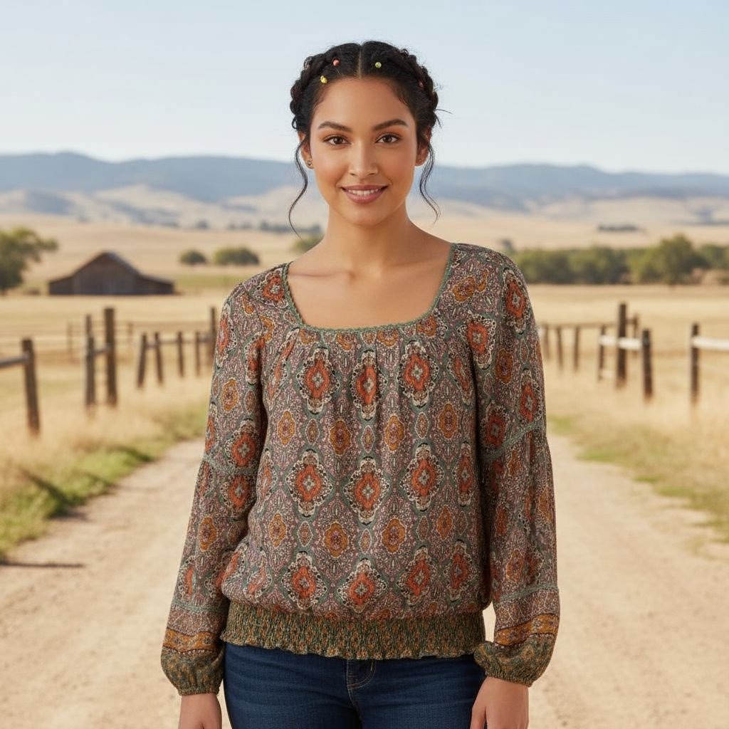 Democracy Bohemian Long Sleeve Top - Women's Boho Blouse